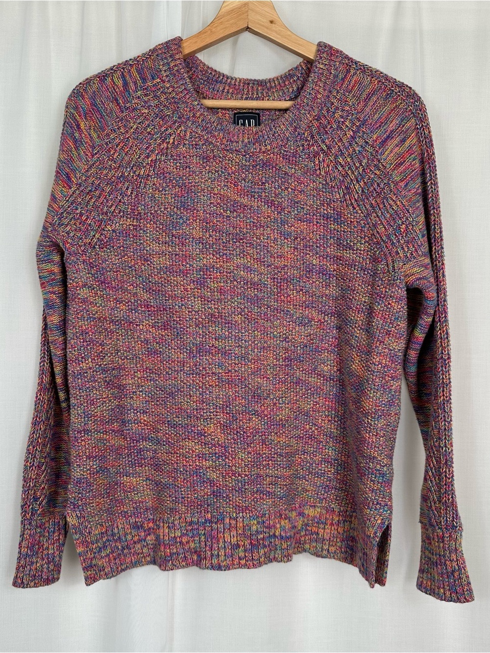 GAP Textured Knit Cotton Crewneck‎ Sweater Multi Marl Rainbow Speckled XS